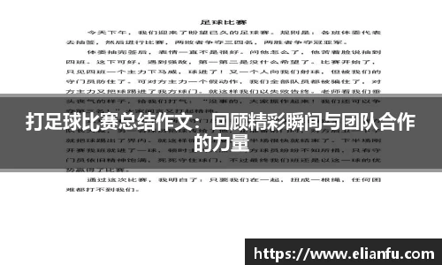 打足球比赛总结作文：回顾精彩瞬间与团队合作的力量