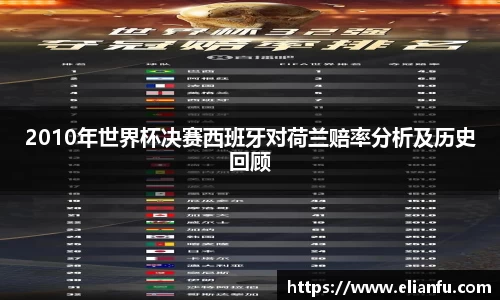 2010年世界杯决赛西班牙对荷兰赔率分析及历史回顾