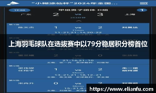 上海羽毛球队在选拔赛中以79分稳居积分榜首位